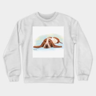 Cute Brown and White Basset Hound Sleeping on the Floor Crewneck Sweatshirt